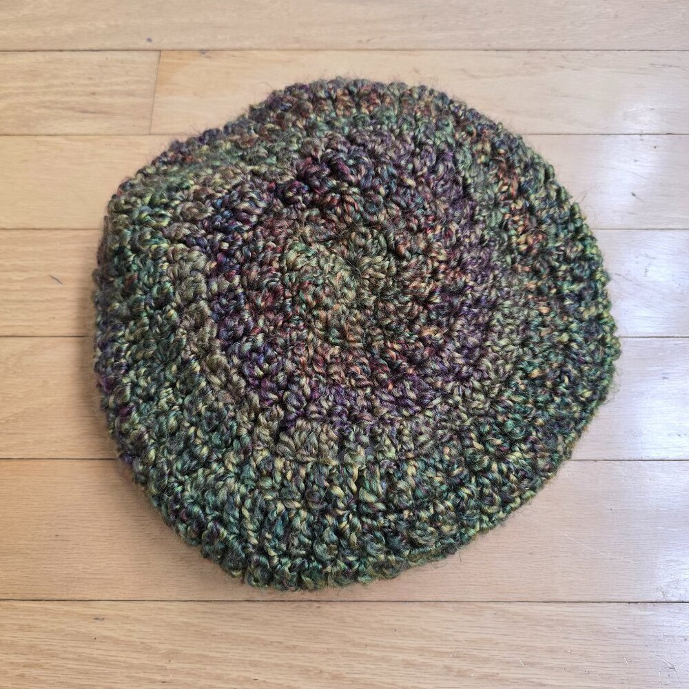 granola | olive green boho crochet tam beret hat